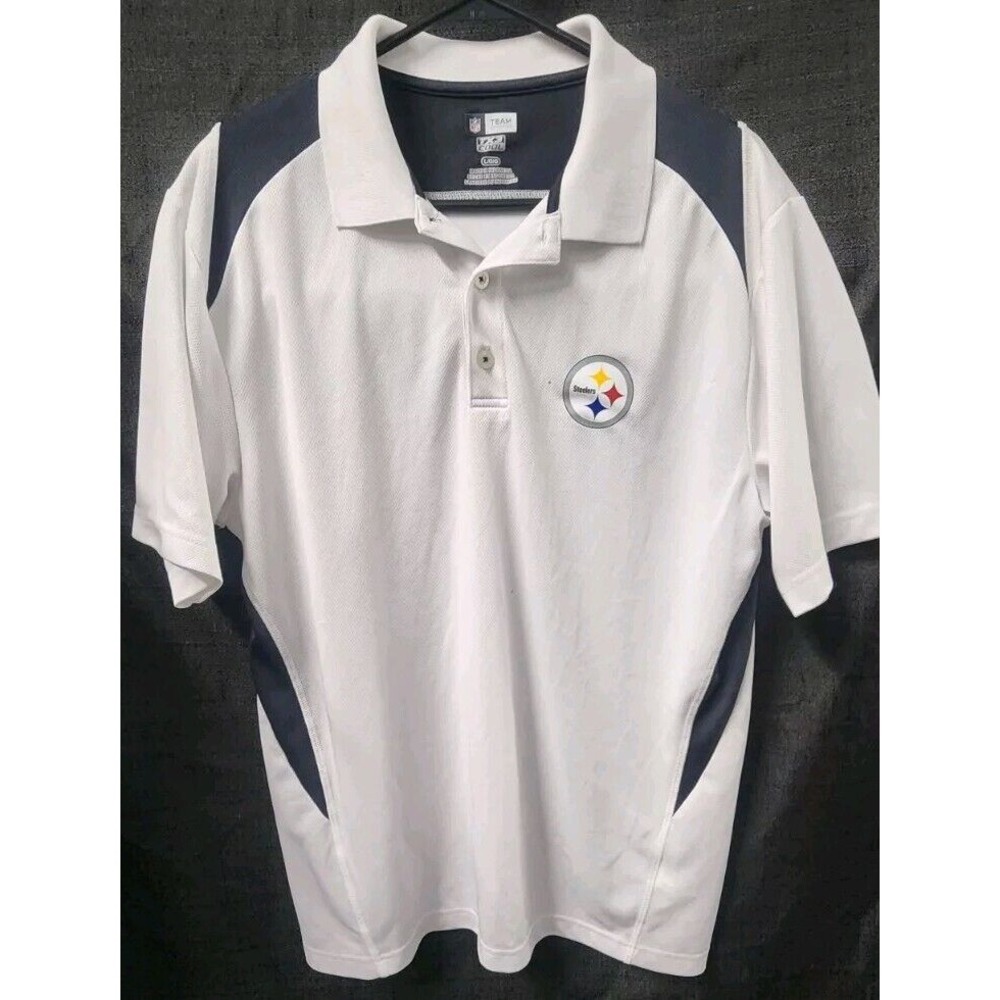NFL Team Apparel Pittsburgh Steelers White Short Sleeve‎ Polo Shirt Large NEW